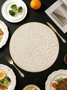 1-6pcs White & Champagne Gold Palm Leaf Pattern Placemats, French Minimalist PVC Embossed Heat-Insulating Table Mats, Valentine's Day Christmas Thanksgiving Decoration Pads - Multicolor - View 16