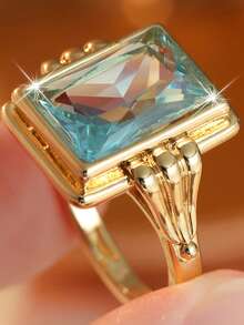 Gmzalx Women's Vintage Luxury Rectangular Faux Crystal Ring, Exquisite Accessory, Suitable For Daily Wear, Banquet Events, Holiday Gifts - Gold - View 8