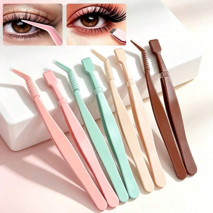 2pcs Stainless Steel Curved Elbow - Flat Head Craft Tweezers, Precision Tweezers, Suitable For Eyelash Extensions DIY, Eyebrows, Facial Hair, Ingrown Hair, Nail Art, Handmade Tweezers - Innovation - View 1