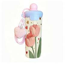 1PC 600ML Stylish Floral, Simple Floral, Heart Bow Pattern Stainless Steel Cup, Double-Use Coffee Cup, Portable Straw Cup, Lanyard , Suitable For Office, Home, Gift Recommendation, Coffee/Milk/Tea - Multicolor - View 10