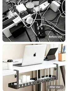 Upgraded Drill-Free Desktop Cable Management Tray, Home Storage Organizer - Suitable For Organizing Cables, Power Strip Brackets, And Equipped With Cable Ties And Mounting Clips. Wall-Mounted Hidden Cable Channel Rack, Adjustable Length Cable Shelf, Desktop Organizer Storage Rack, Router And Data Cable Bracket, Cable Management Box. Perfect For Home, Office, Desk, Bedroom And Living Room Use. - View 9