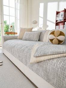 1pc Vintage Textured Chenille Sofa Cushion, All-Season Non-Slip Anti-Slip Seat Pad, Minimalist Luxury Living Room Sofa Cover, Thick Durable Stain-Resistant Machine Washable - Grey - View 5