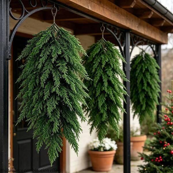 4/2pcs Artificial Pine Needle Hanging Decor, Realistic Evergreen Faux Pine Branch Hanging Ornament Christmas Decoration, Suitable For Door Frame, Fireplace, Window, Staircase, Living Room Decor, Autumn Wedding, Halloween, Office Party Decoration