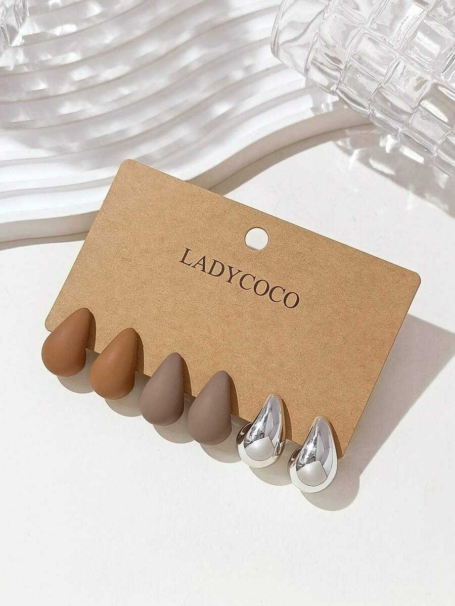 LADYCOCO 3對時尚可愛多色水滴耳環套組,ABS材質,適合女性日常配戴 - 彩色 - 查看 1