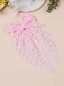 1件女童蕾絲刺繡蝴蝶結面紗髮夾，仙女風緞帶兒童髮飾 - 彩色 - 查看 8