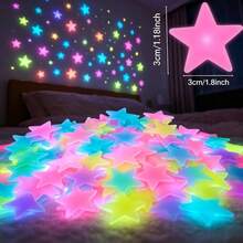 100pcs Mixed Color Glow-In-The-Dark Star Stickers, Suitable For Wall And Ceiling Decoration, Glowing Effect/Decorative Stickers/Party Decor, Designed For Party Planners, Durable Dreamy Style Holiday Gift, Easy To Peel And Stick Art Decoration - A - View 1