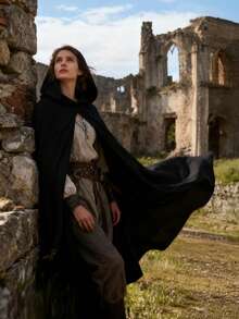 Hooded Cloak Medieval Renaissance Cape Unisex Halloween Costume - Multicolor - View 3