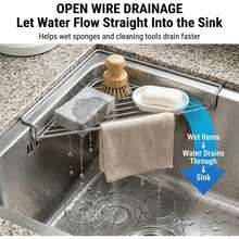 Stainless Steel Corner Sink Shelf Triangular Open Wire Rack | Drainage Drying Rack Organizer For Sponge Cloth Brush Soap Holder Raised Side Rustproof Kitchen Storage - Default - View 7
