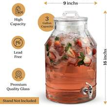 3 Gallon Glass Drink Dispensers For Parties,Classic Mason Jug Beverage Dispensers With Glass Lid With Handle And 100% Leakproof Spigot.Glass Water Jug Dispenser,Lemonade Dispenser - View 7