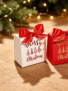 5Pcs Merry Christmas Mini Gift Bags With Satin Ribbon Bows, Metallic Tree And Festive Lettering Print, Red Green Or White Paper Packaging For Jewelry, Small Presents, Secret Santa Gifts, Stocking Stuffers And Holiday Party Favors - 7X5X7cm - View 8
