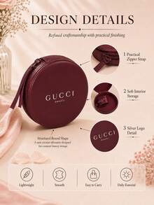 Gucci 酒紅色圓形收納包，直徑 8.5cm，單件，順滑小巧便攜，適合日常出行，收納首飾與小型美妝用品 - 酒紅色 - 查看 6