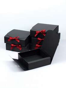 10/5/2pcs Kotak Hadiah Hitam dengan Tutup dan Pita, Cocok untuk Acara Pengiring Pengantin, Pernikahan, Acara Menyambut Bayi, Berbagai Pesta, Hari Valentine, Ulang Tahun, Kerajinan DIY, Penyimpanan Kosmetik, dan Dekorasi Wisuda - hitam - View 2