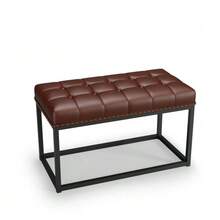 36" Vintage Upholstered Bench With Button Tufted Faux Leather Seat, Industrial Metal Frame Dining Bench For Entryway, Bedroom, Living Room, Or End Of Bed - Brown - View 9