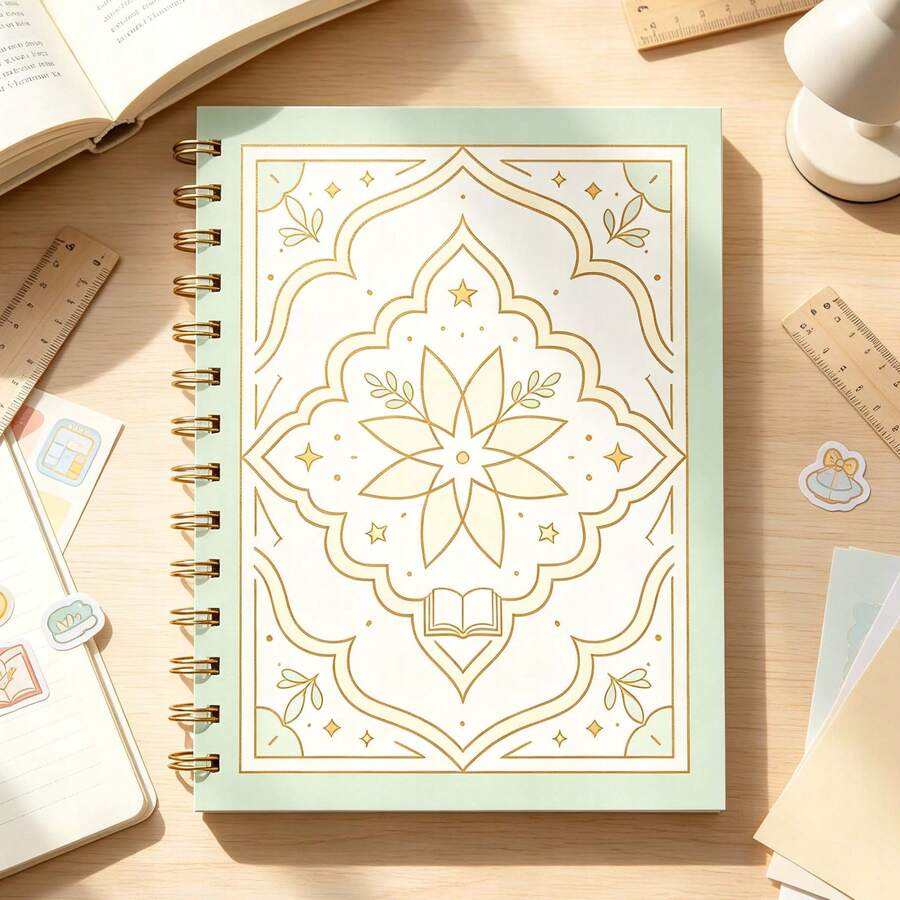 1pc A5 Gold Spiral Notebook, Elegant Arabic Mandala Floral Pattern Journal, Islamic Art Style Subject Notebook, Middle Eastern Muslim Student Back To School Stationery Gift - A5-mandala Flower - View 1