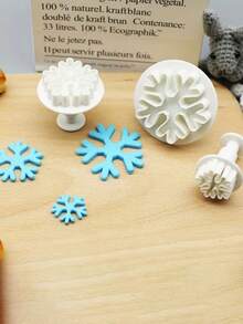 3pcs Snowflake Cookie Cutter Set With Spring Stamp - Plastic Baking Mold Set, Suitable For Christmas Holiday Cookies, Baking Tools, Christmas, Halloween, Party - View 2