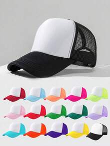 1pc Unisex Colorblock Mesh Breathable Baseball Cap, Foam Trucker Hat, Suitable For Baseball, Badminton, Running, Hiking, Fishing, Daily Wear - Multicolor - View 1