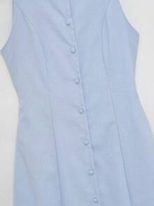 Women's Elegant Solid Color Sleeveless Fitted Dress - Baby Blue - View 4
