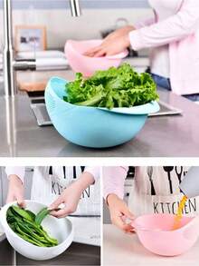 1pc Rice Washing Strainer Basket With Handle, Creative Plastic Multi-Functional Kitchen Colander, Sink Filter Tool, Streamlined Large Capacity Design, Quick Draining And Easy Storage, Suitable For Washing Rice And Vegetables, Kitchen Storage Basket, Personalized Gift For New Year, Mother's Day, Father's Day, Graduation Season - Multicolor - View 6