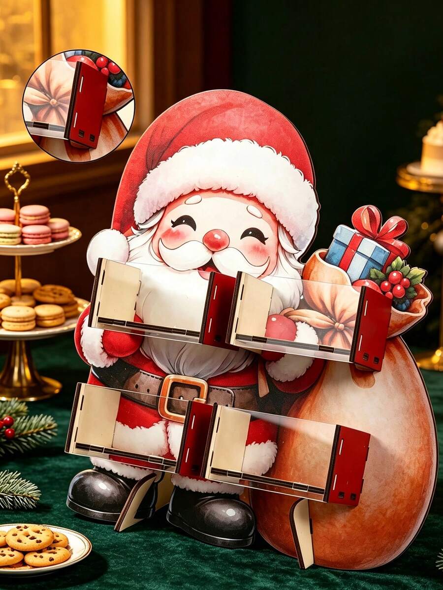 1pc Christmas Display Stand, Santa Claus Pattern Standing Tray, Joyful Christmas Decoration, Home Storage & Display Rack, Desktop Decor, Suitable For Desserts, Storage Display Rack, Perfume Rack, Afternoon Tea Snack Tray, Dessert Tray, Christmas Decoration, Christmas Gift, Kitchen Decor, Room Decor, Winter Decor, 2027 New Year Decor, Xmas Decor, Christmas Decor, Merry Christmas