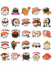 50Pcs Cartoon Sushi Decorative Stickers, Cute Japanese Food Waterproof Stickers For Laptop, Water Bottle, Journal, Scrapbook - Multicolor - View 8