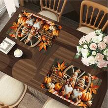 1/4/6pcs Autumn Series Carriage Elf Pumpkin Pattern Printed Placemats, Heat Resistant Table Mats For Home Kitchen/Table Protection, Kitchen Dining Table Party Decor - Multicolor - View 7