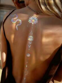 9 Sheets Holographic Stickers Flash Tattoos Glitter Butterfly Stickers Flower Tattoos For Arm Body Hair For Festival Carnival Bachelorette Back To School Party Travel Essentials - Multicolor - View 3