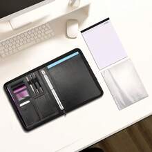 Virellio Black PU Handheld Folder Multi‑Pocket Document Organizer With Note Papers And Document Bags Portable For Office Business Trip - Black-1pc - View 4
