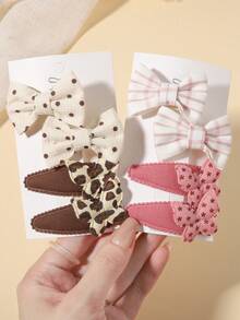 4pcs Plaid Floral Bow Hair Clips, Little Girl Travel Photo Atmosphere Side Clips, DIY Hair Accessories - Mixed color - View 5