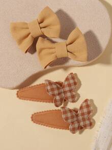 4pcs Plaid Floral Bow Hair Clips, Little Girl Travel Photo Atmosphere Side Clips, DIY Hair Accessories - Mixed color - View 13