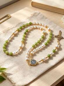 GO2CJBEADS 1pc Handmade Natural Stone Beads Rosary Cross Necklace, Classic Vintage Religious Gift, Beaded Necklace Prayer Jewelry - Z0694A - View 13