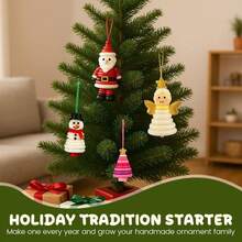 Button Christmas Tree Ornament Set, DIY Christmas Button Ornament Making Kit, Button Snowman Craft Set, Includes Christmas Snowman/Santa Claus/Angel, Christmas Tree Gift - Multicolor - View 3
