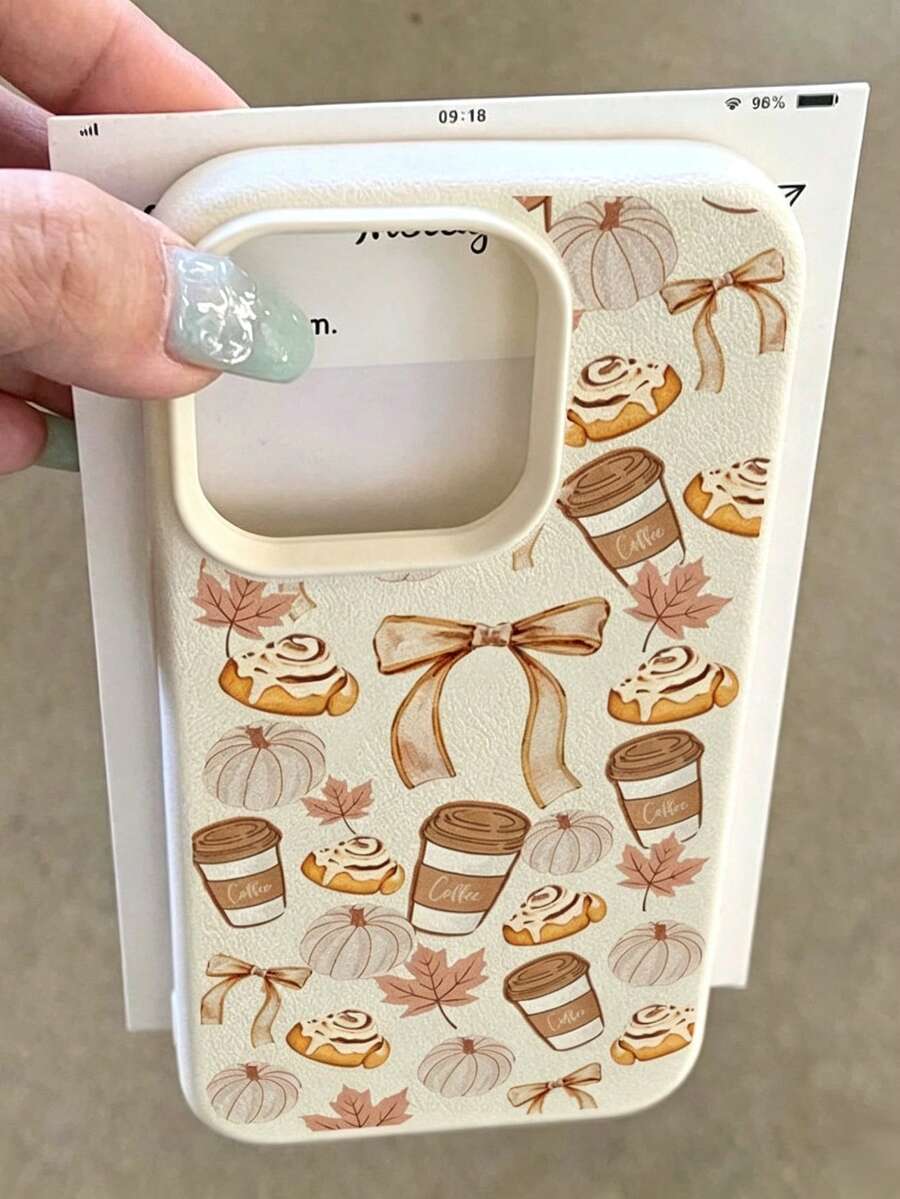 Casing Ponsel Retro Modis dengan Motif Daun Maple, , dan Kopi Musim Gugur yang Dapat Dipersonalisasi, Melindungi Seluruh Bagian, Tahan Guncangan, Kompatibel dengan iPhone 18/18Pro/18ProMax/17/17Pro/17ProMax/16/16Pro/16ProMax/15/15Pro/15ProMax/14/13/12/11 - Krem - View 1