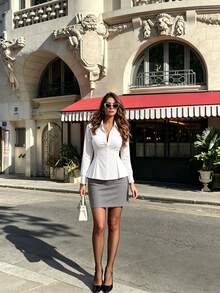 Women's Early Autumn Fashion Casual Slim Fit White Long Sleeve Blouse, Versatile, Suitable For Dating, Office Commute, Daily Wear - White - View 4