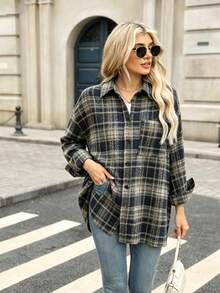 Women's Brushed Plaid Button Front Pocket Casual Shirt Spring - Multicolor - View 2