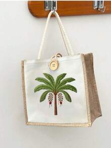 Bohemian Retro Coconut Tree Pattern Handbag, Women's Handbag,Portable Casual Storage Bag, Multifunctional Shopping Bag, Large Capacity Minimalist Decoration, Perfect Gift For Middle Eastern National Day, Halloween, Christmas,Travel Essential - Multicolor - View 11