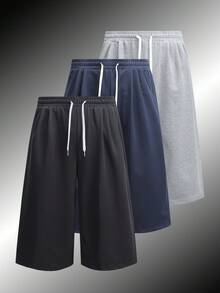 Men's Fashionable 3/4 Length Pants, Loose Wide Leg Casual Sports Basketball Shorts, Suitable For Summer Wear - Black - View 1