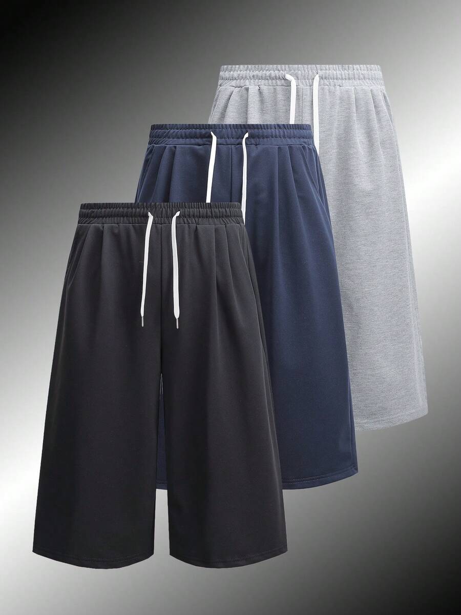 Men's Fashionable 3/4 Length Pants, Loose Wide Leg Casual Sports Basketball Shorts, Suitable For Summer Wear - Black - View 1
