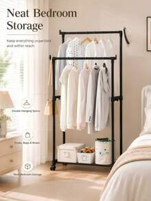 1pc Multifunctional Single/Double Bar Clothing Rack, Suitable For Hanging And Displaying Clothes, Portable Clothes Hanger, Clothing Storage, Home Decor, Bedroom Decor, Autumn Decor - Multicolor - View 2