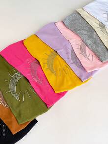 DUOJIAOYAN 1pc New Solid Color Wide Band Heavy Rhinestone Sun & Moon Print Elastic Breathable Sports Headband For Daily Workout Fitness Styling - Multicolor - View 11