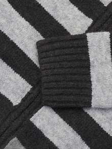 NiceArt Women's Autumn/Winter Striped Vintage Wool Blend Knitted Hooded Cardigan, Zipper Long Sleeve, Autumn Outfit, Office Commute, Social - Grey - View 5