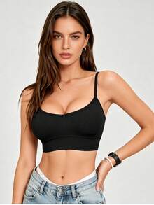 Runway Rest Women's Seamless Backless Camisole Bra - Featuring Spaghetti Strap, U-Shaped Back Design, Exclusive Push-Up Style Designed For Small Bust - Black - View 3