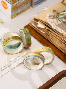 5 Rolls/Box, Various Plant Floral Patterns Creative Washi Tape, For Notebook Decoration, DIY Scrapbooking Decoration Masking Tape - Multicolor - View 6