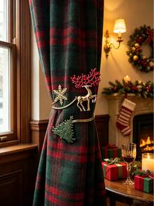2pcs Christmas Alloy Curtain Tiebacks Reindeer Snowflake Christmas Tree Christmas Curtain Decorations Living Room Curtain Tie - Christmas Style - View 2