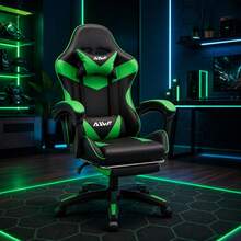 Gaming Chair Reinforced Backrest, Office Chair With Adjustable Footrest, Headrest And Lumbar Support, Comfortable For Entertainment And Office Use - Green - View 5