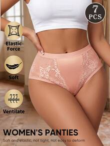 MEIYATING 7pcs Women's Low Waist Lace Trim Lightweight Comfortable Triangle Panties - Multicolor - View 4