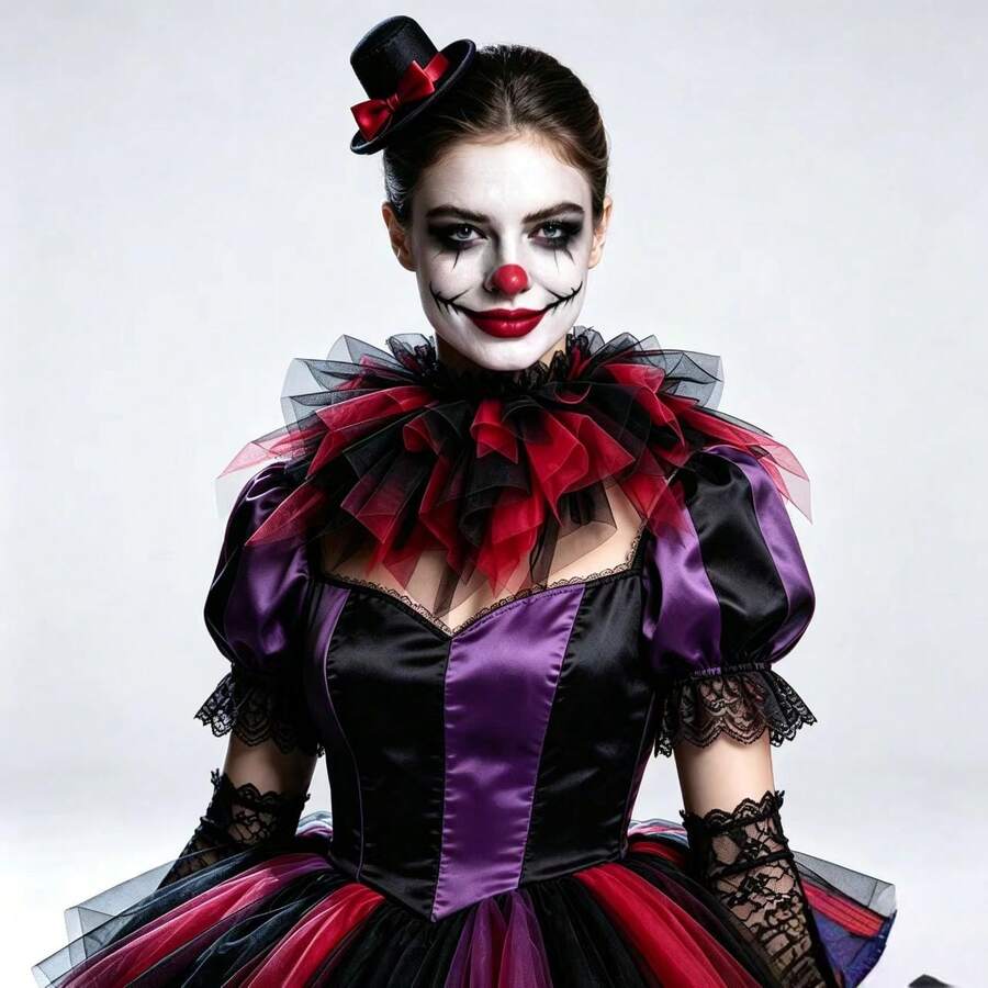 1pc Halloween Mesh Scarf Anime Cosplay Costume Accessory Black & Red Multi-Layer Mesh Neck Collar Carnival Party Prop Adjustable Detachable - Black and Red - View 1