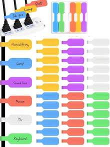 10/30/50pcs Self-Adhesive Cable Management Labels, Random Color Writable Cable Organizer Labels, Easily Manage And Identify Cables, Built-In Labels, Suitable For Electronic Products And Computers, No Battery Required, Office Desk Accessories, Office Supplies, Teacher Supplies Labels, Desktop Storage Box Stickers, Ideal Choice For Home And Office Organization - Multicolor - View 7