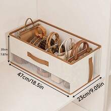 Handbag Storage Organizer Box With Transparent Window And Leather Handle, Fabric Divided Storage Bin, Multi-Compartment Closet Bag Organizer, Suitable For Handbags And Mini Bags - Multicolor - View 3