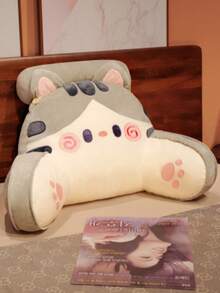Ice Silk Backrest Reading Pillow, Ergonomic Wedge Bed Back Pillow With Support Armrests, Breathable Bean Texture Waist Cushion, Cute Cartoon Ear Design, Suitable For Reading And Relaxation, Bedroom Sofa Home Decor Accessory, Adult Daily Use - Multicolor - View 5