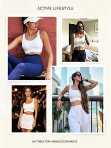 Tight Sportswear Crop Cami Top Casual Minimalist Solid Color Fitted Cropped Tank Top - White - View 8